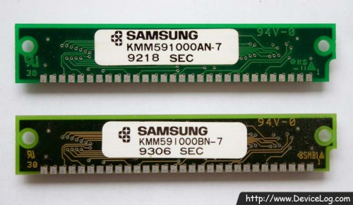 Samsung 1MB DRAM SIMM backside (KMM591000AN-7, KMM591000BN-7) (KM44C1000AJ-7, KM44C1000BJ-7)